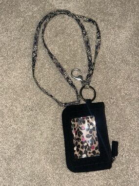 Vera Bradley Black Lanyard ID Holder with Leopard Print Window